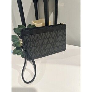 MARCO Signature Monogram Wristlet – Black & Grey Logo Pouch with Gold Hardware